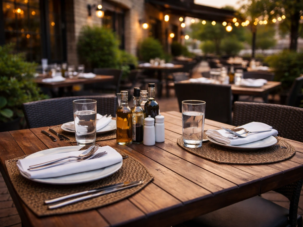 Outdoor patio tables set for a sit-down meal at a Dublin Ohio Italian restaurant