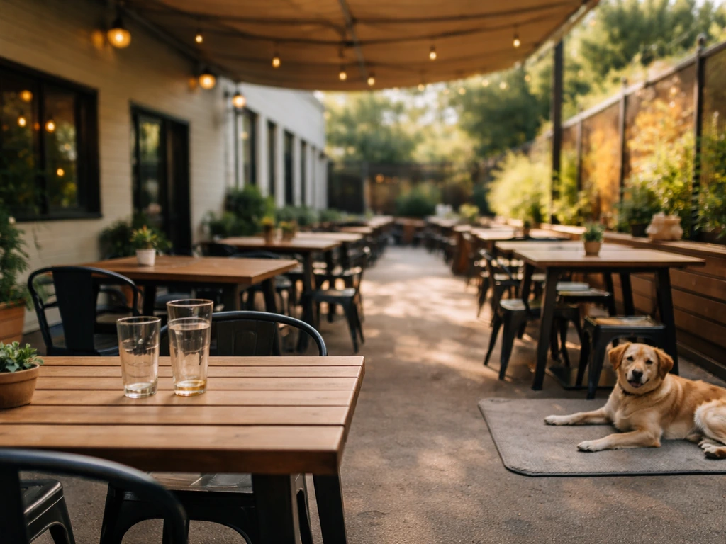 Trophy Brewing Maywood taproom patio in Raleigh, NC with outdoor tables and a relaxed dog-friendly vibe.