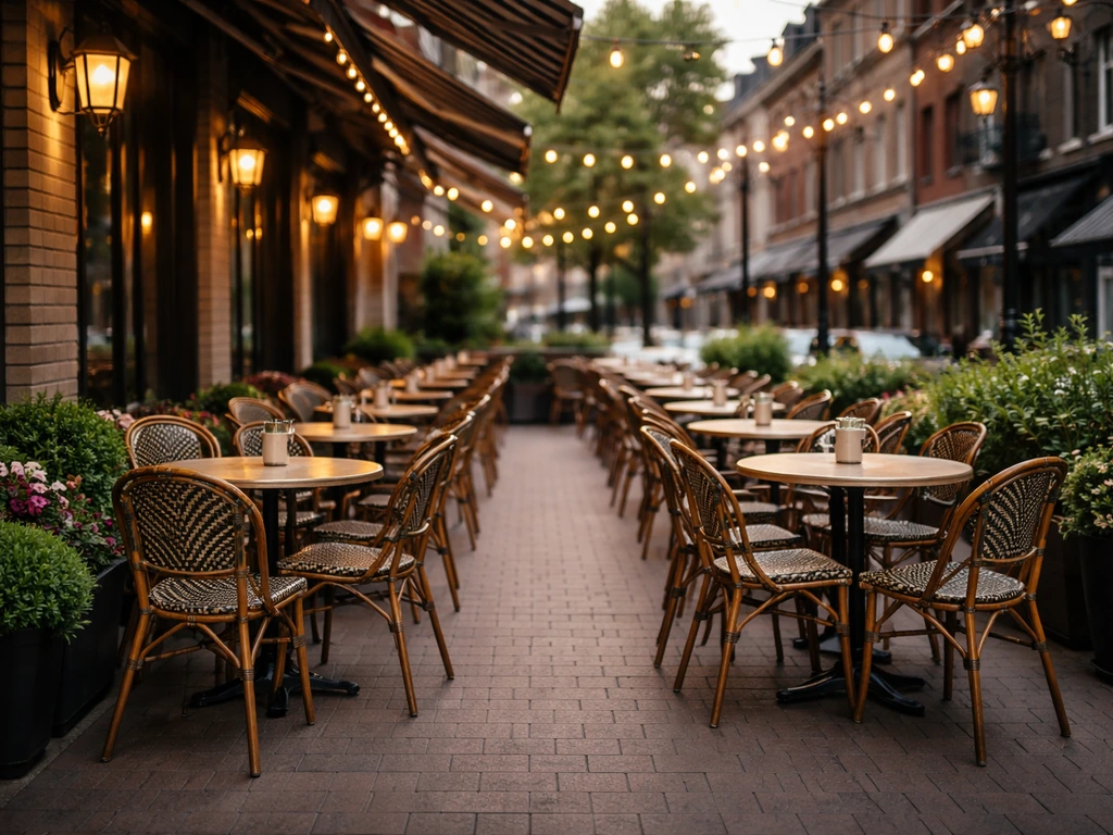 Outdoor patio seating at Café Du Jour on East Carson Street with warm European-style street ambiance