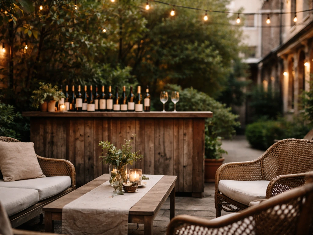 Natural-wine patio at Rosella in New Orleans with cozy outdoor seating near the bar area