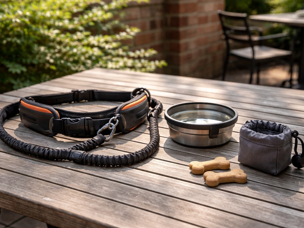 Dog-friendly patio checklist items—leash, water bowl, and treats staged on a Minneapolis patio table.